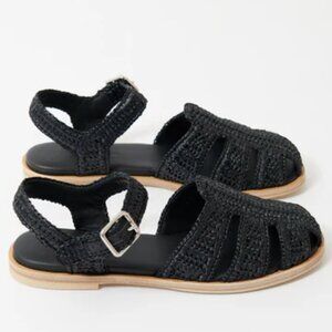 FREDA SALVADOR Sera Fisherman sandal in black raffia, size 7, NEW in box